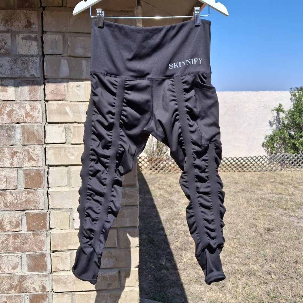 Skinnify Ruched Black High-Waisted 6 Resistance Band Leggings Women Size Medium - Picture 4 of 16
